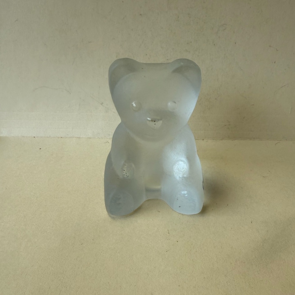 Vintage 1985 Nybro Sweden Teddy Bear Frosted Glass Paper Weight